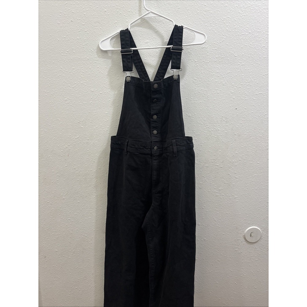 Universal Thread Wide Leg Denim Overalls Womens 2 Black Button Front Cotton